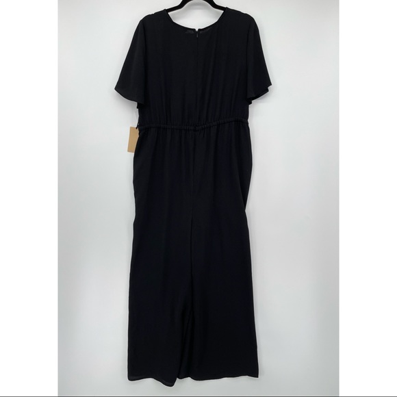 Halogen Twist Front Wide Leg Jumpsuit Short Flutter Sleeve Black - Picture 6 of 10